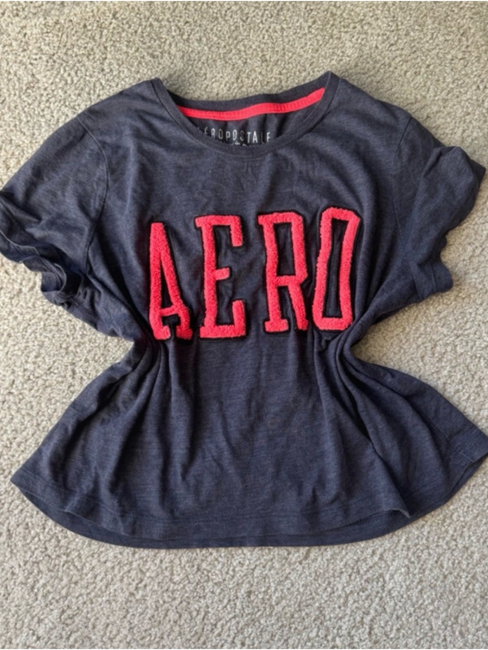 Aeropostale Navy Crop Tee with Red AERO Appliqué casual tee